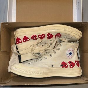Converse Cream High Top Sneakers with Red Heart Motif